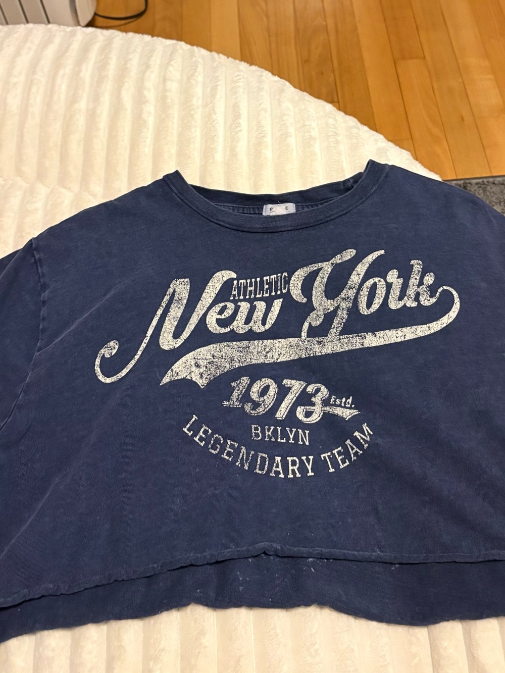 Garage Navy Distressed 'New York' Cropped Tee